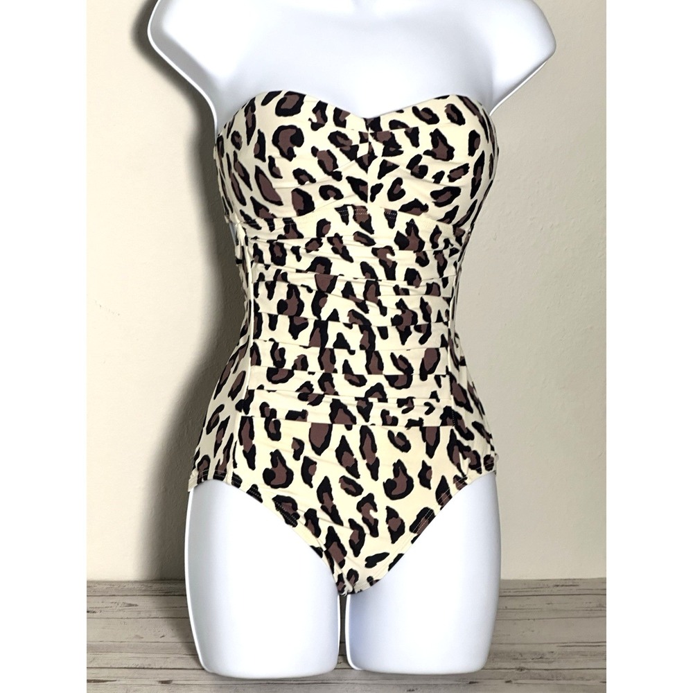 DKNY Women's Bandeau One Piece Swimsuit Size 4 Ivory Brown Black - Picture 8 of 16